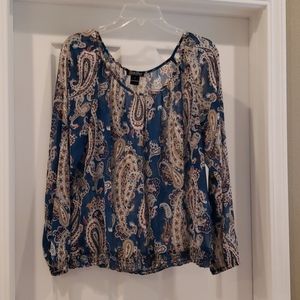 Lucky Brand Paisley Sheer Peasant Blouse, Large